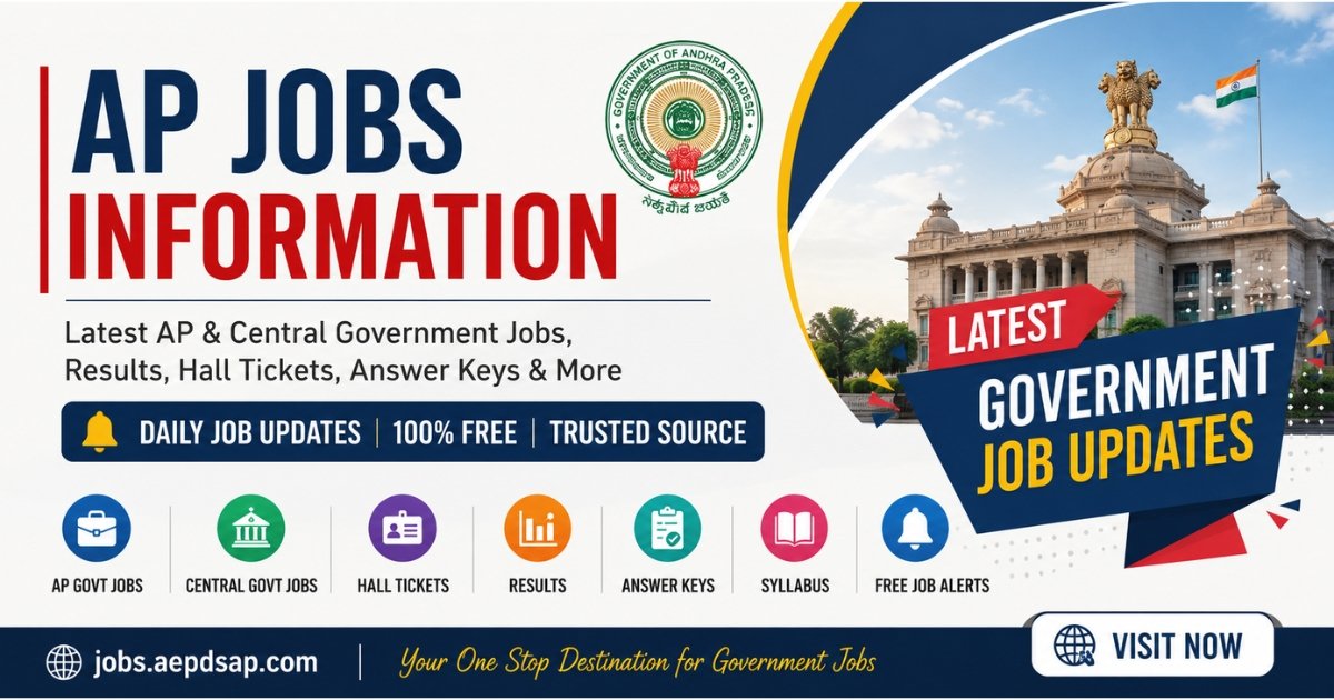 Find latest AP Govt Jobs, Central Govt Jobs, Results, Hall Tickets, Answer Keys and Recruitment Notifications updated daily.